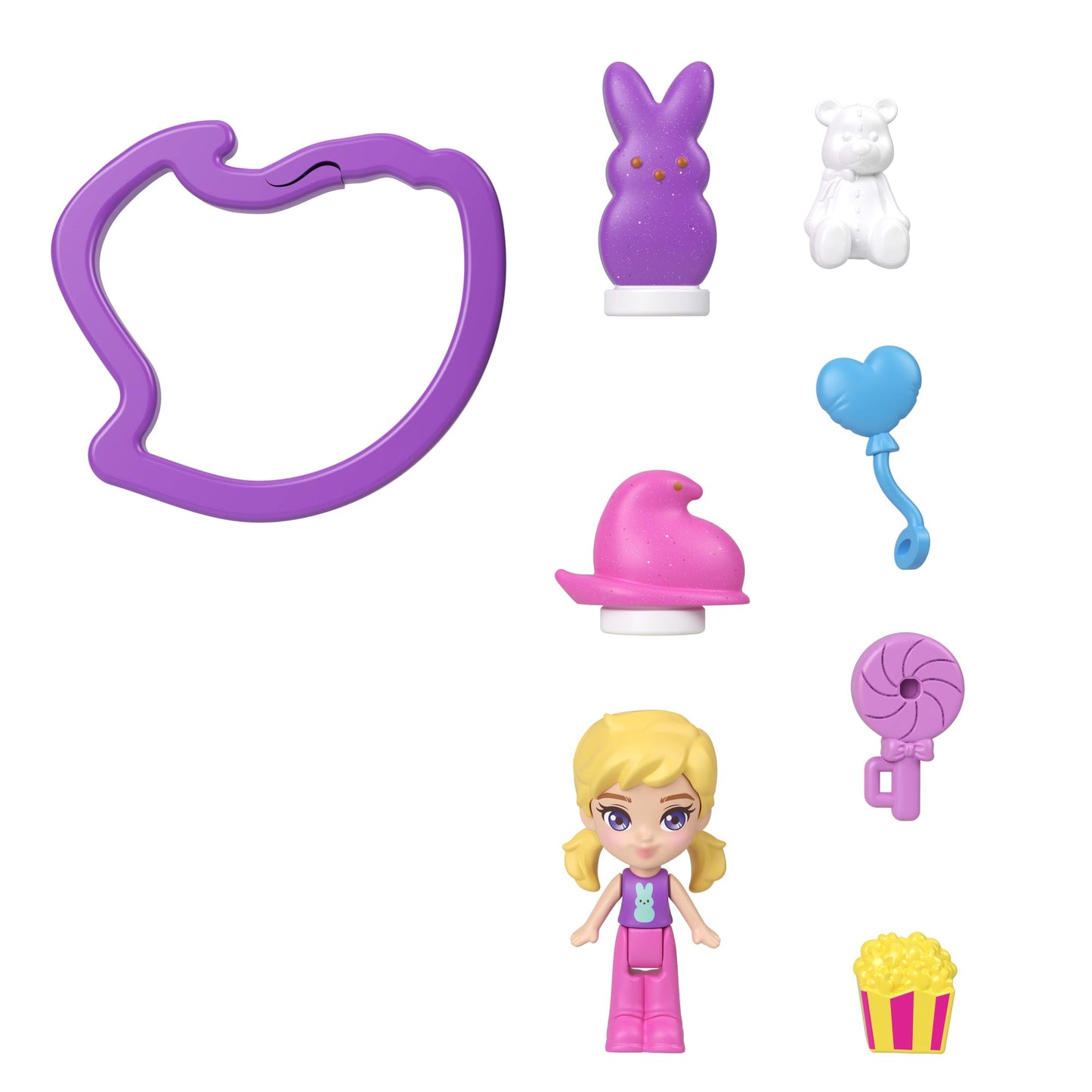 Polly Pocket X Peeps, Doll & 2 Playsets With 7 Themed Accessories, Compact Travel Toy With Keychain Clip