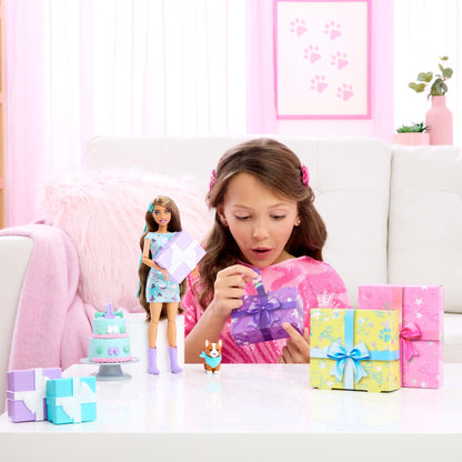 Barbie Party Unboxed Pet Birthday Series Doll & Accessories, Party Stars Set With 10 Surprises