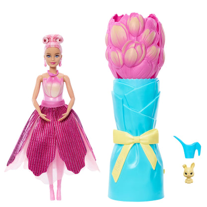 Barbie Petal Pop Scented Fashion Doll With Pink Tulip Dress, Reveal Accessories Like Bunny & More