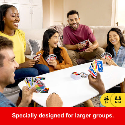 UNO Party Card Game For Large Groups, Kids, Adults & Family Nights, 6 To 14 Players Ages 7+ Years