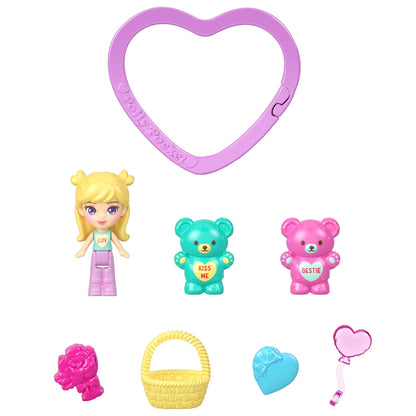 Polly Pocket X Sweethearts Doll & 2 Playsets With 7 Accessories, Compact Travel Toy With Keychain Clip