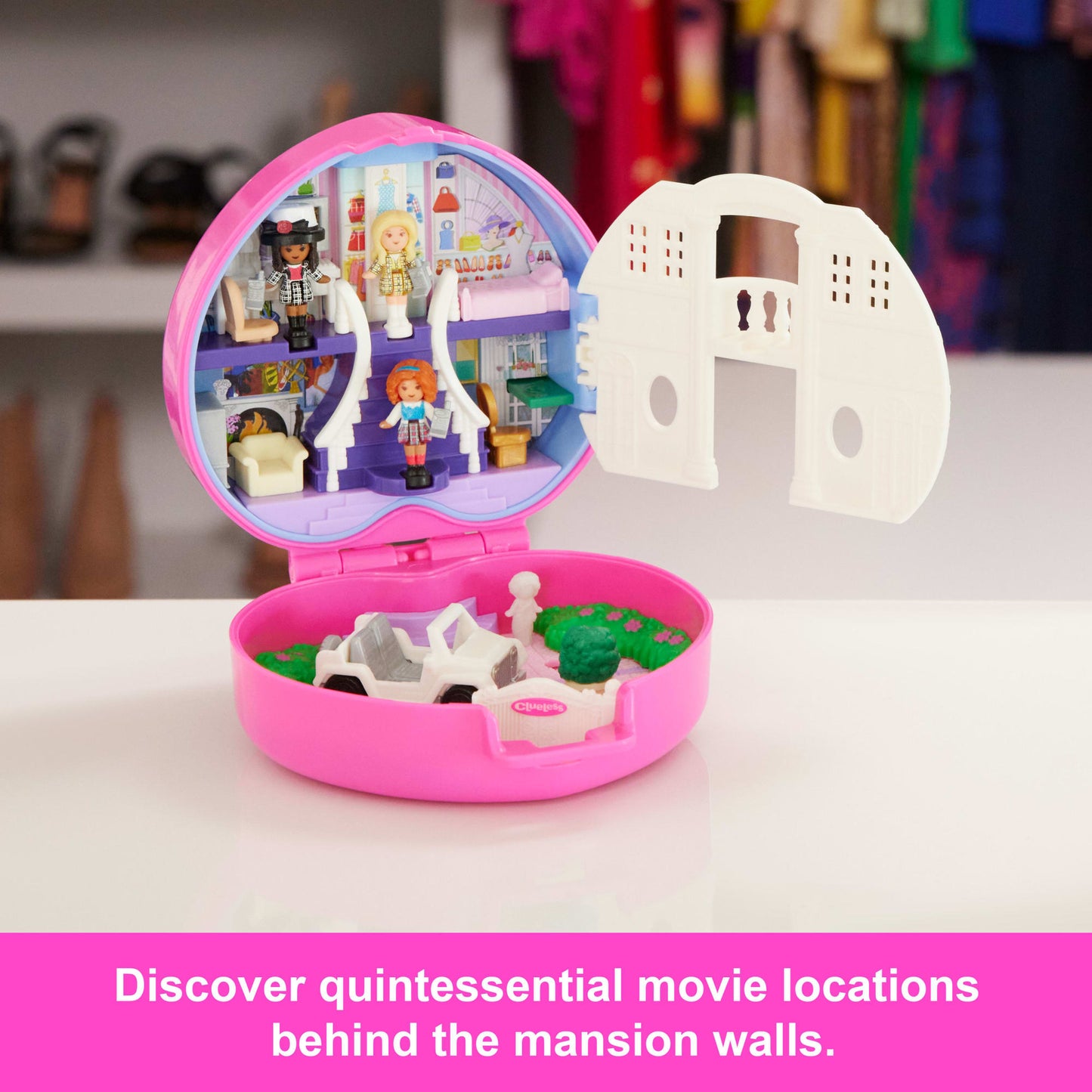 Polly Pocket Micro Dolls And Playset, Collector Clueless Compact With Toy Car, Hat And Phone Accessories