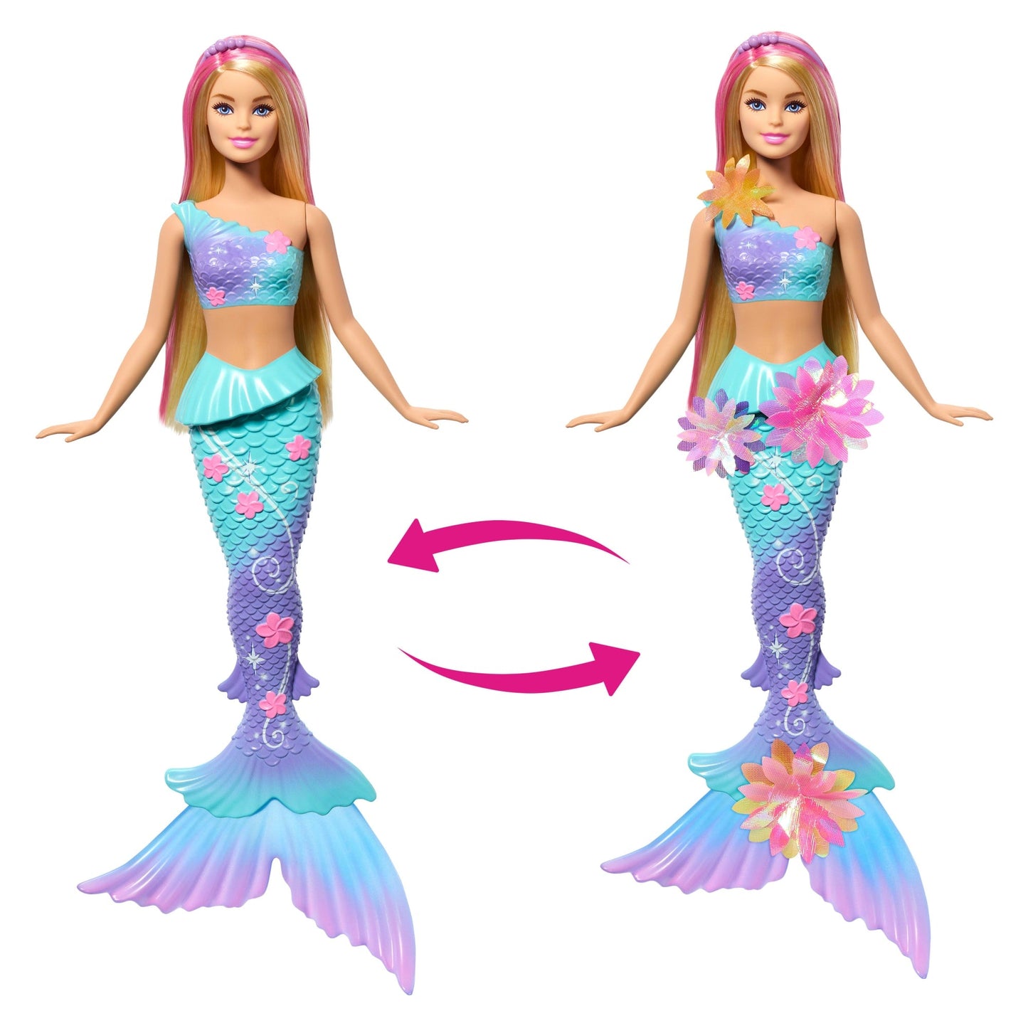 Barbie Flower Magic Mermaid Toy Doll With Surprise Blooming Flowers Feature & Pearl Headband Accessory