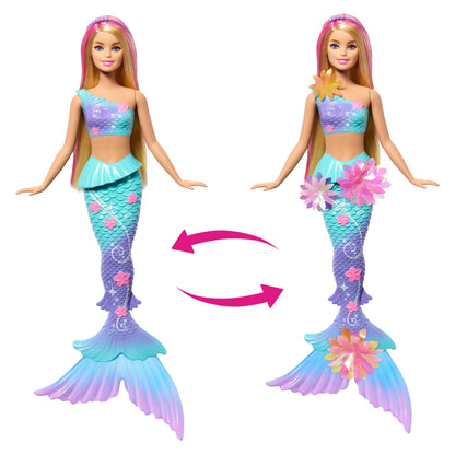 Barbie Fantasía Muñeca Sirena con Transformación de Flores Cabello Rosa