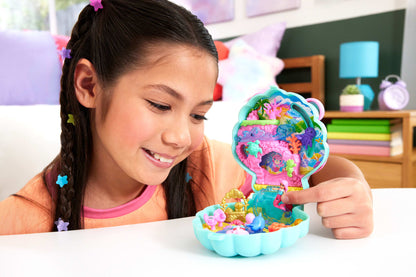 Polly Pocket Glitter Island Compact Playset With 1 Micro Mermaid Doll And Ocean Pets, Travel Toy With Themed Accessories