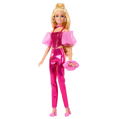 Barbie Fashionista Muñeca Deluxe Cabello Rubio y Conjunto Rosa Metálico