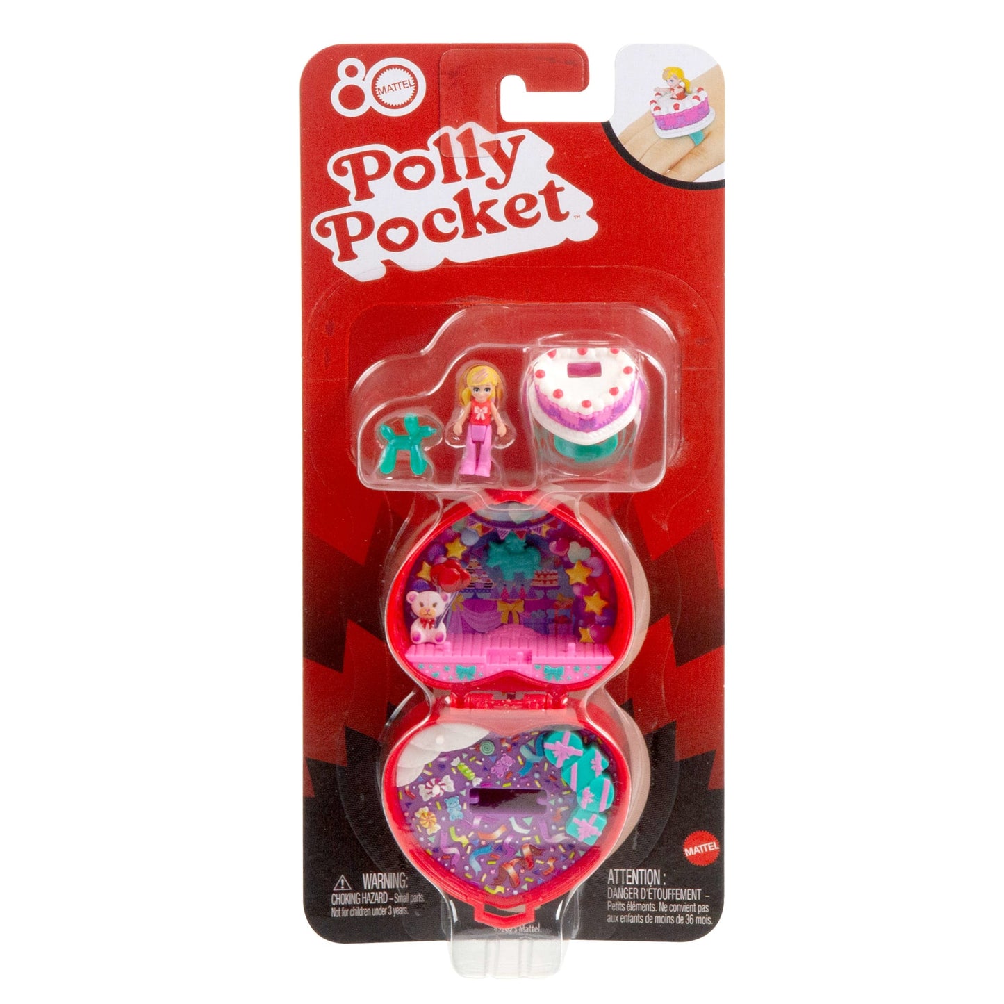 Polly Pocket Doll & Playset, Mattel 80th Anniversary Ring Box, Jewelry Box With Pet And Wearable Ring, Celebration Theme