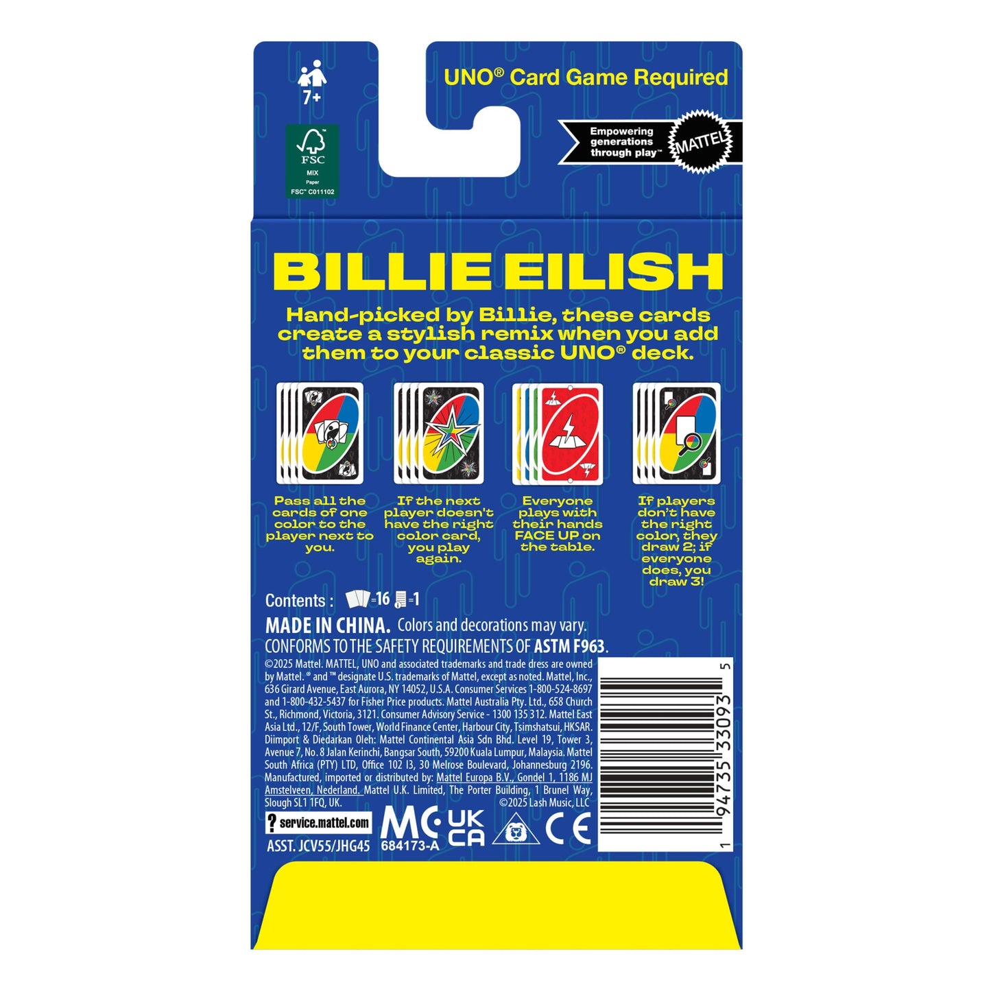 UNO Add-On Pack Billie Eilish Card Game For Family & Game Nights, Travel, Camping & Parties