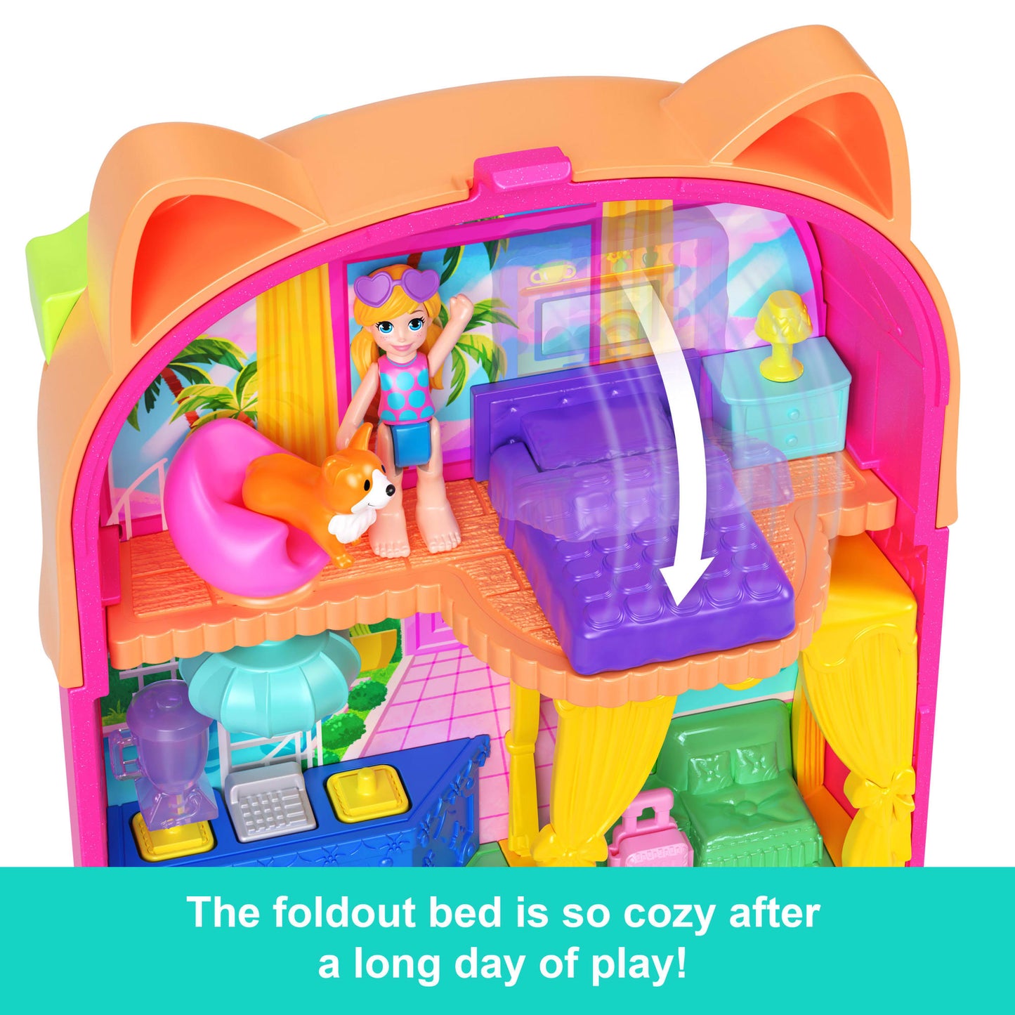 Polly Pocket Kitty Popsicle Resort Compact Playset With 1 Micro Doll And Pet Puppy, Travel Toy With Themed Accessories