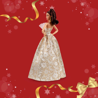 Barbie Signature 2025 Holiday Barbie Fashion Doll, Seasonal Collector, Light Brown Hair With Silver & Gold Gown