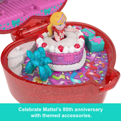 Polly Pocket Doll & Playset, Mattel 80th Anniversary Ring Box, Jewelry Box With Pet And Wearable Ring, Celebration Theme