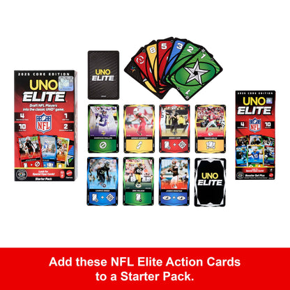 UNO Elite NFL Booster Set Plus With 40 Elite Action Cards, 2025 Core Edition (Players May Vary)