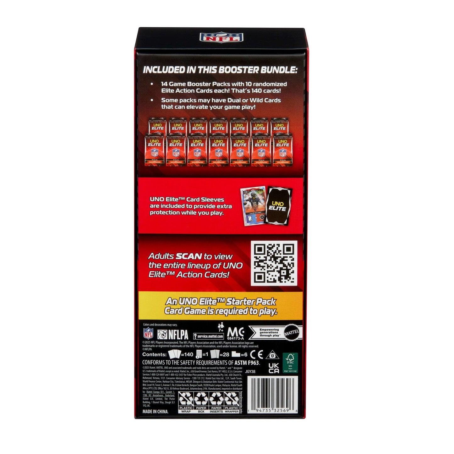 UNO Elite NFL Booster Bundle Set With 140 Elite Action Cards, 2025 Core Edition (Players May Vary)