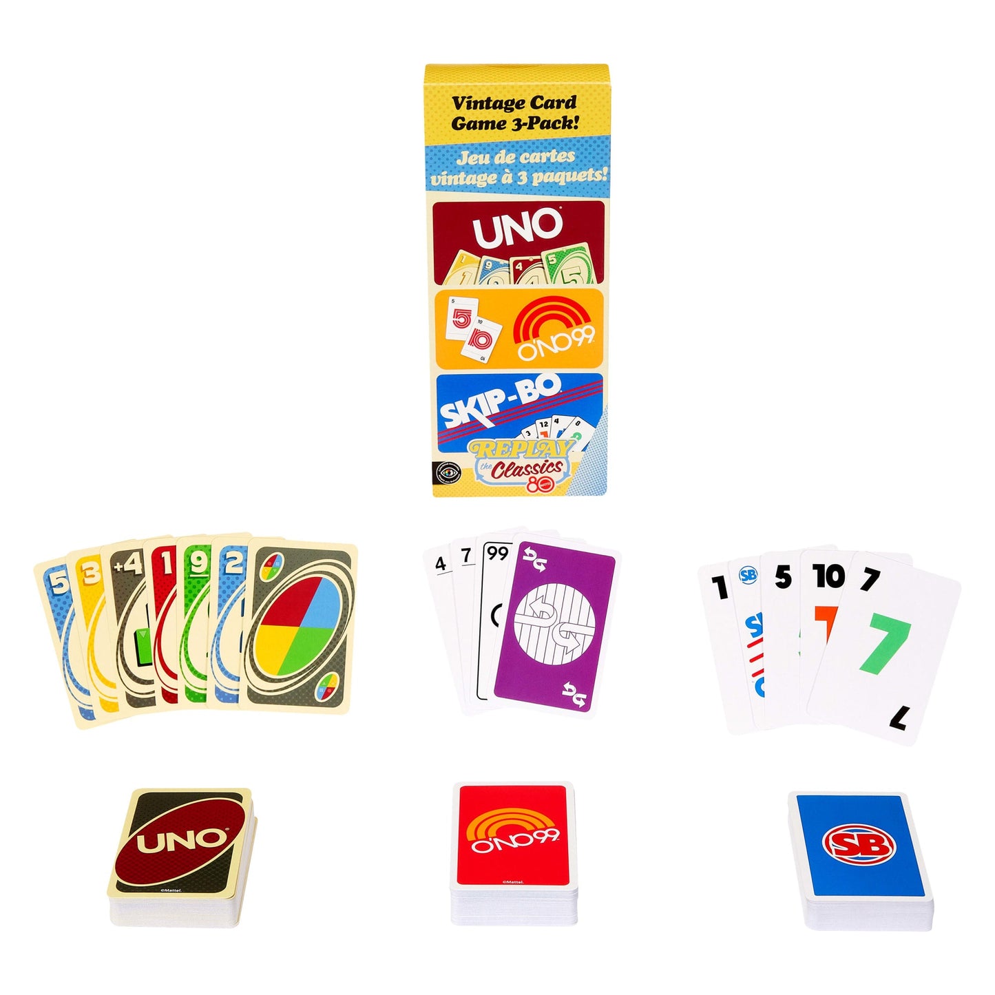 Vintage Set With 3 Card Games, UNO, O’No 99 & Ski-Bo For Kid, Adult & Family Nights & Parties