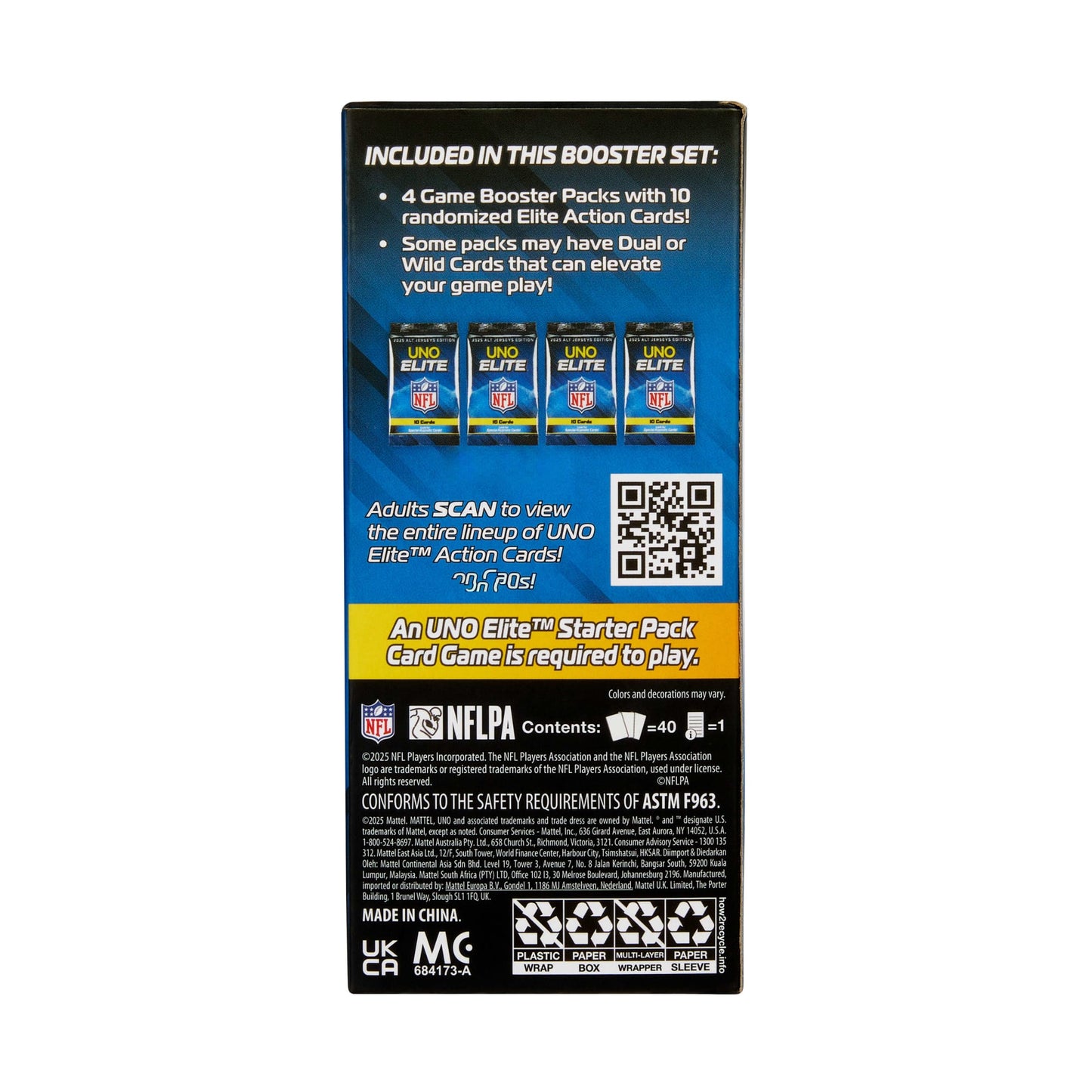 UNO Elite NFL 2025 Alt Jerseys Edition Booster Set Plus With 40 Elite Action Cards (Players May Vary)