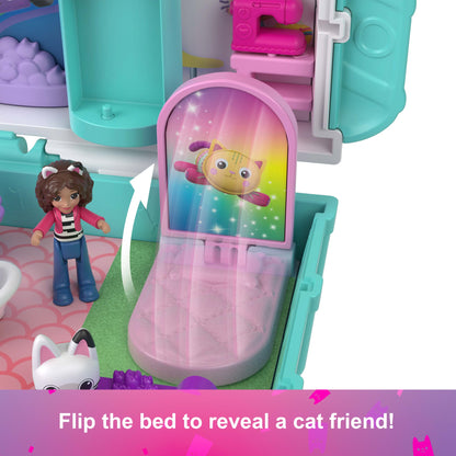 Polly Pocket Micro Dolls And Playset, Gabby's Dollhouse Compact With 9 Accessories & Pet Cat Friends