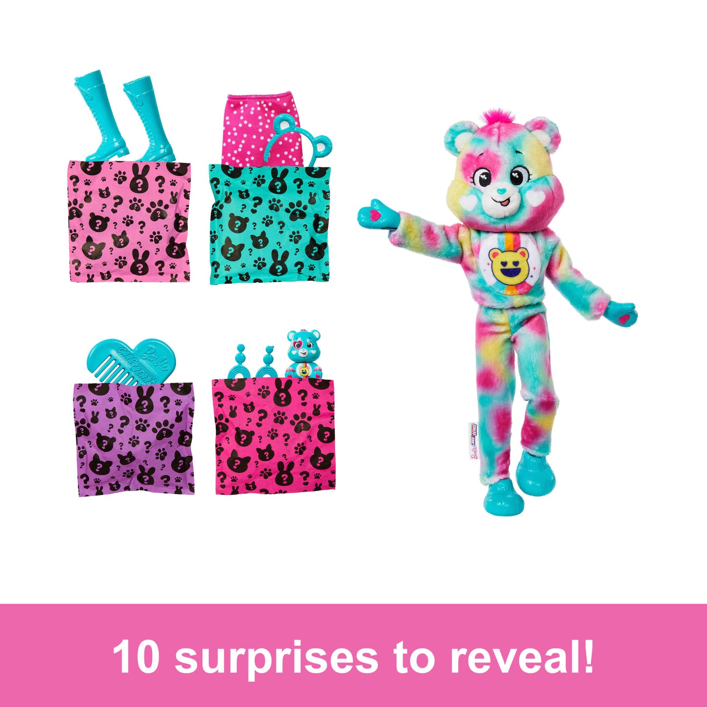 Barbie Cutie Reveal Care Bears Doll & Accessories, Series 2 Good Vibes Bear With 10 Surprises