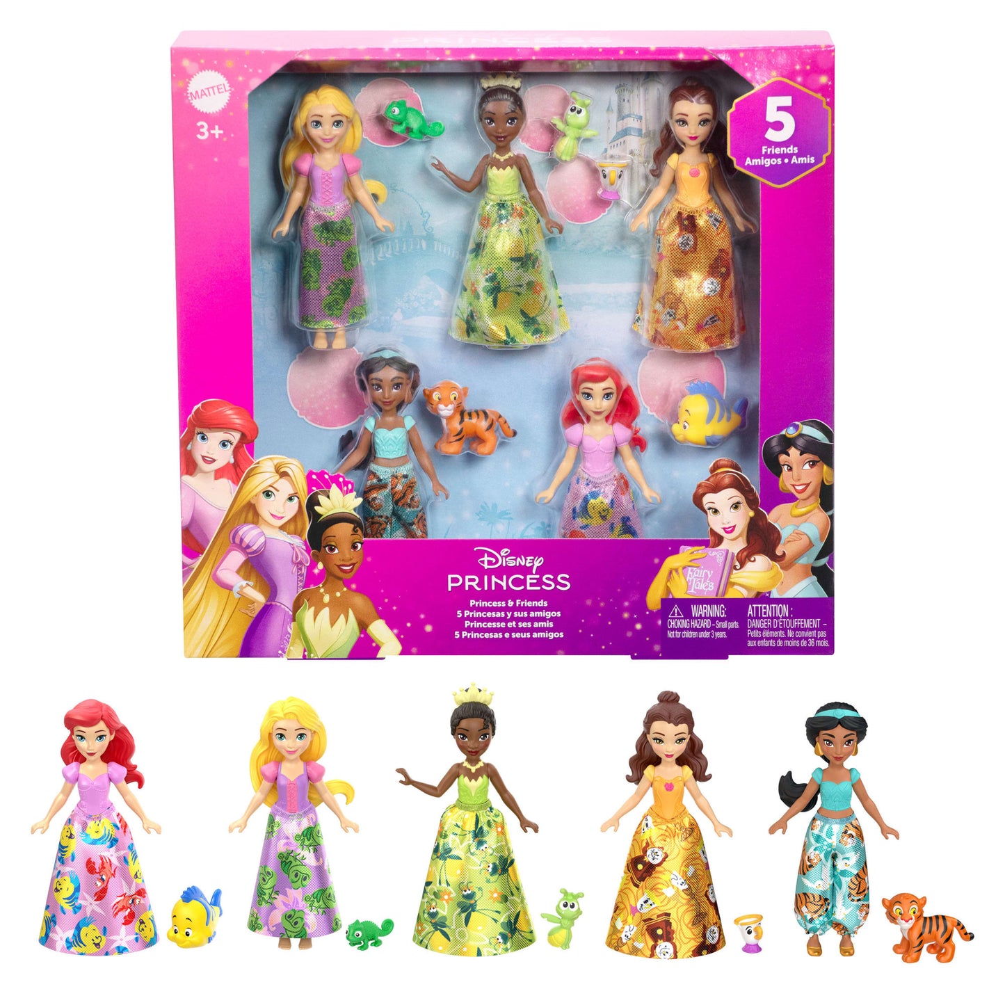 Princesses Disney  Coffret  5Poupées et 5Fig.  Princesses et Amis