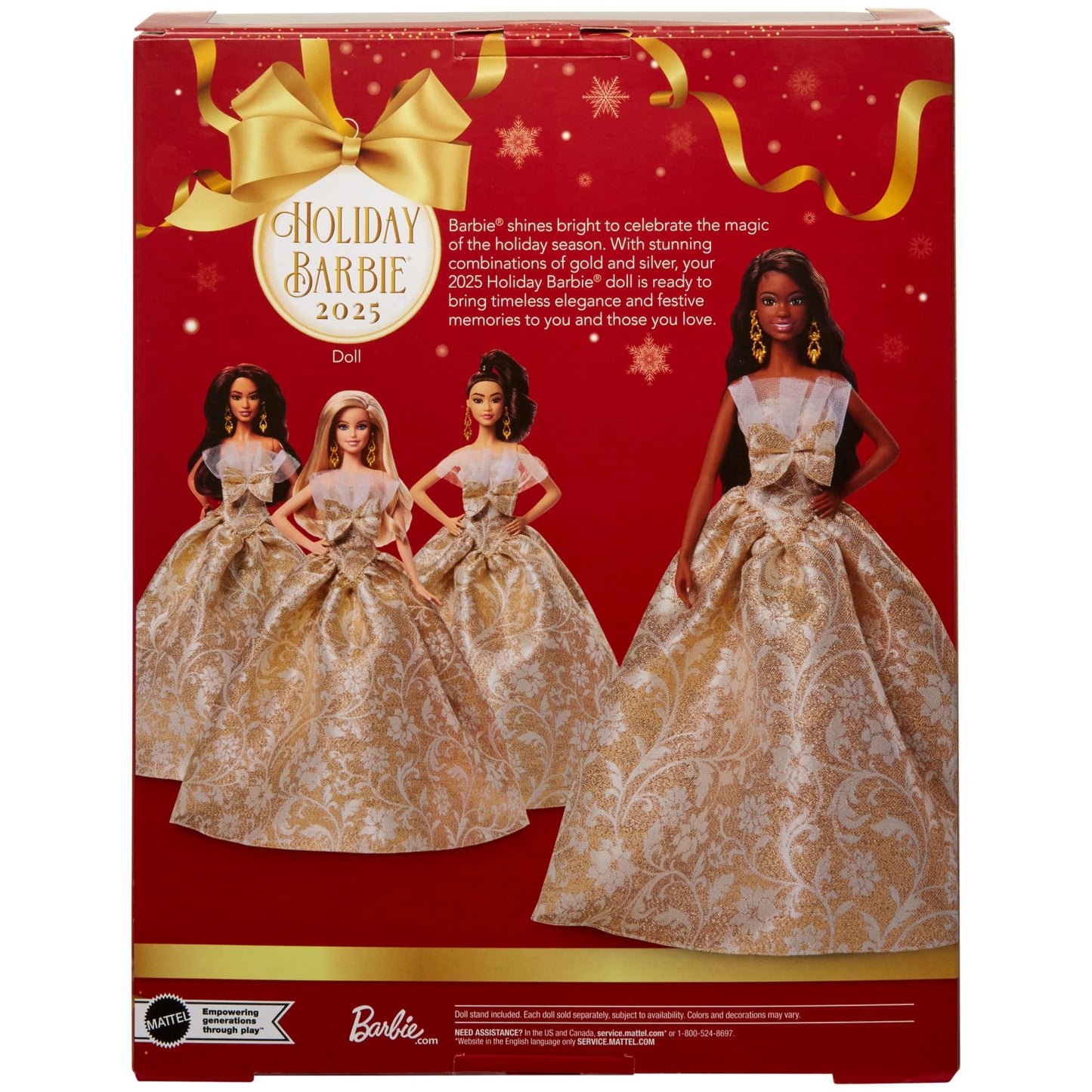 Barbie Signature 2025 Holiday Barbie Fashion Doll, Seasonal Collector, Black Hair With Silver & Gold Gown