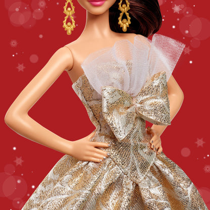 Barbie Signature 2025 Holiday Barbie Fashion Doll, Seasonal Collector, Light Brown Hair With Silver & Gold Gown