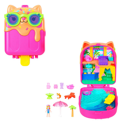 Polly Pocket Kitty Popsicle Resort Compact Playset With 1 Micro Doll And Pet Puppy, Travel Toy With Themed Accessories