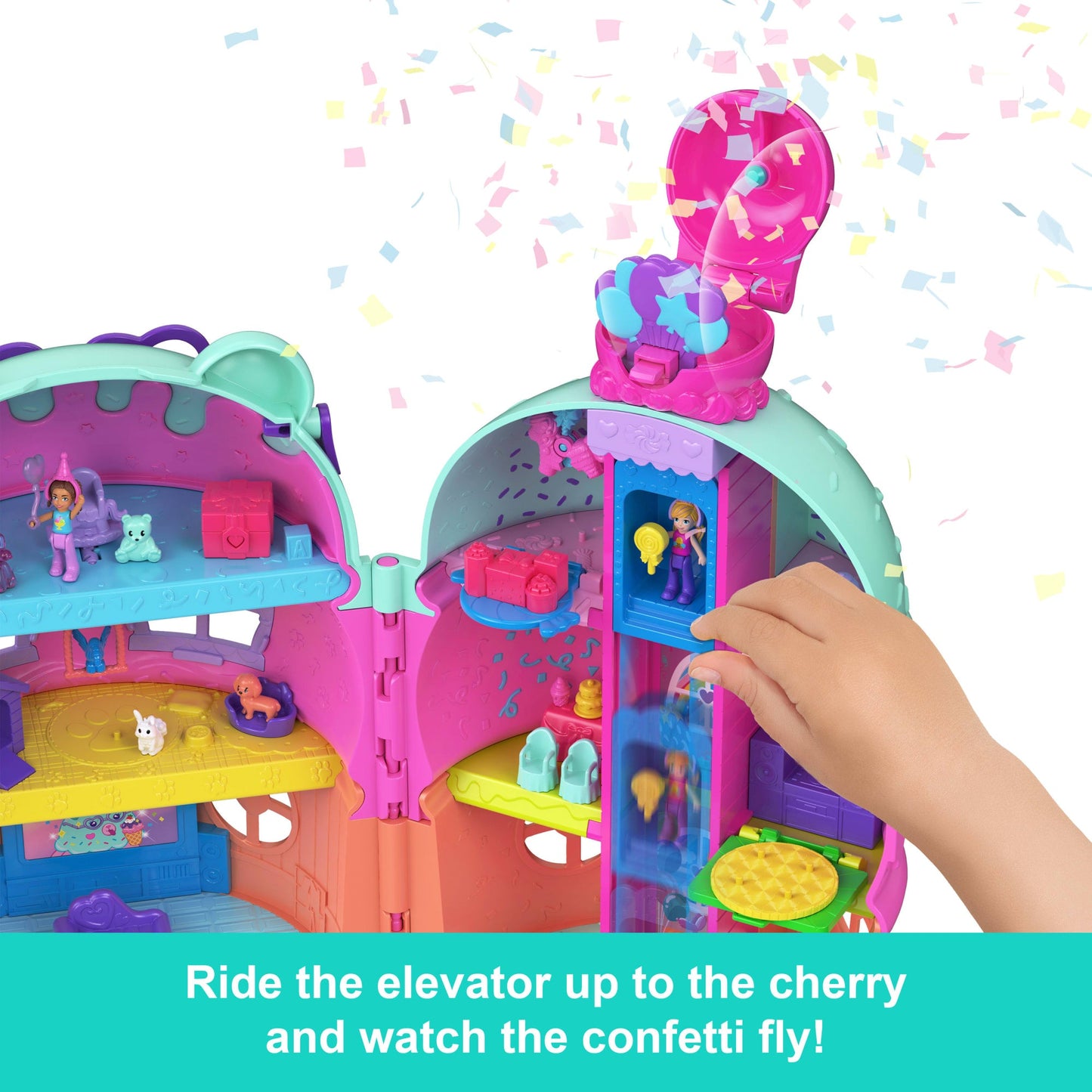 Polly Pocket Dolls And Playset, Gelato House With Elevator, Ice Cream Theme With 25+ Accessories Including Furniture And Pets