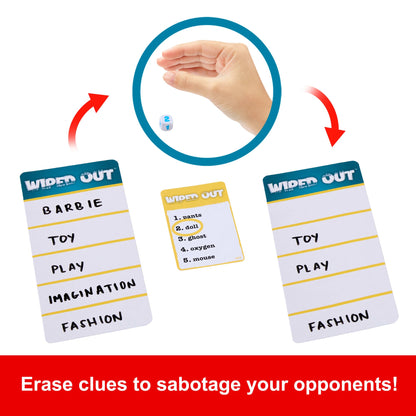 Wiped Out Party Game, Guessing Game For Families, Teens, Adults With Erasable Clues And Blackout Glasses For 3-6 Players