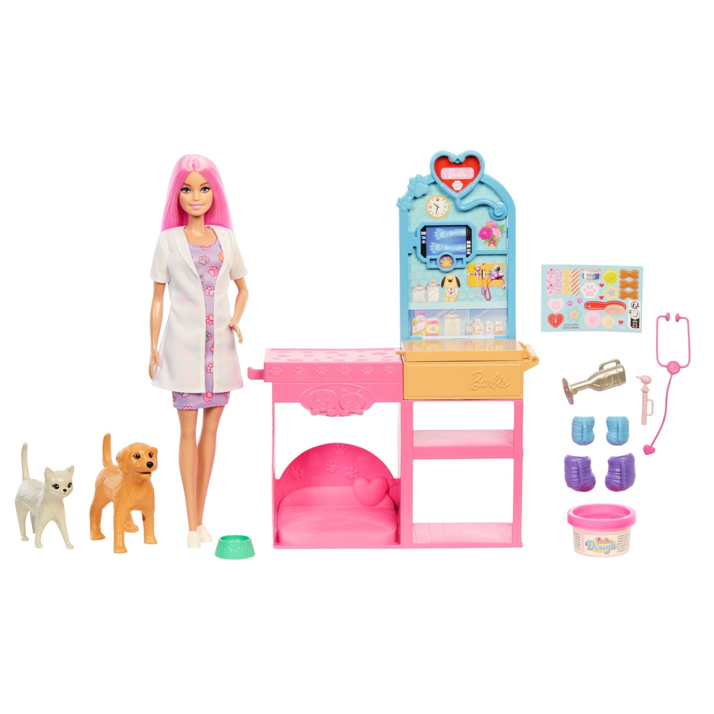 Barbie Fast Cast Veterinarian Clinic Playset With Pink Colored Hair Fashion Doll, Vet Furniture & 10+ Accessories