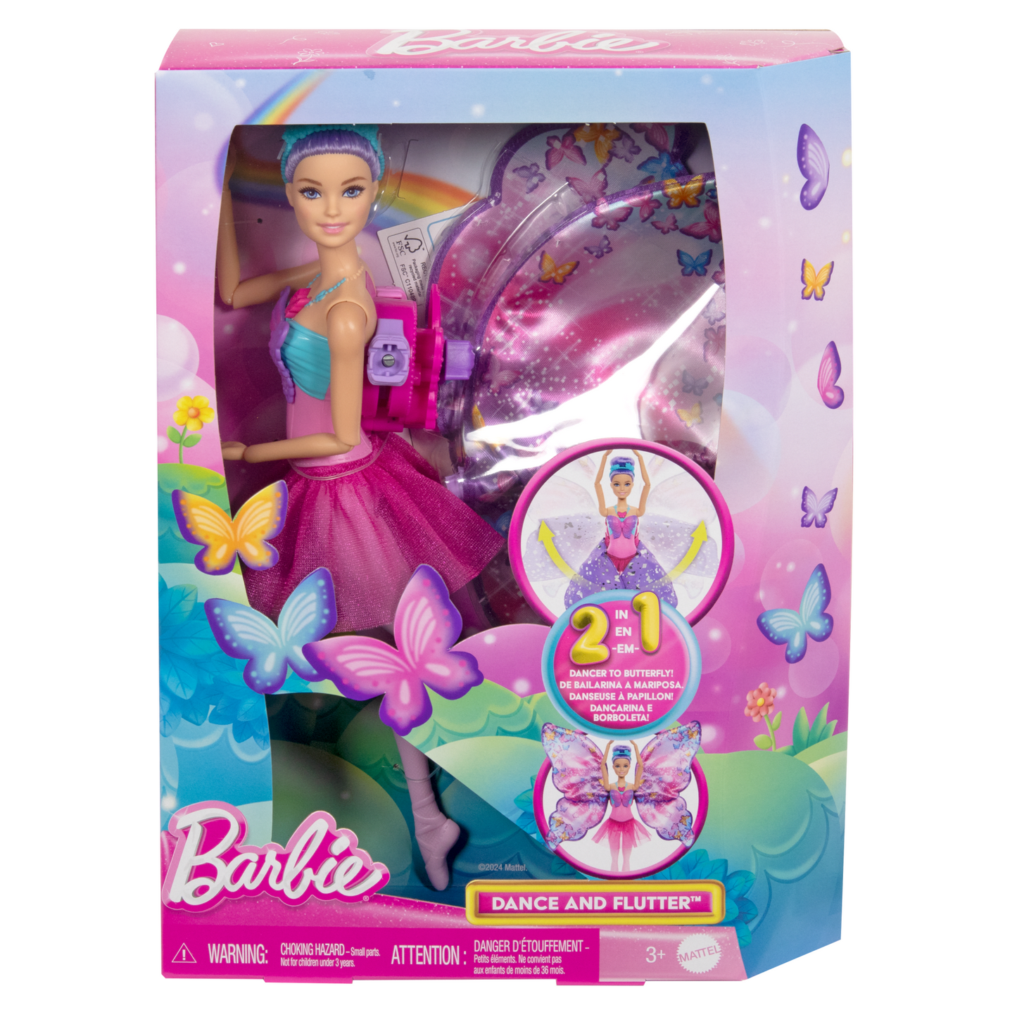 Barbie Dance And Flutter Doll With 2-in-1 Transformation From Dancer To Butterfly, Purple Hair