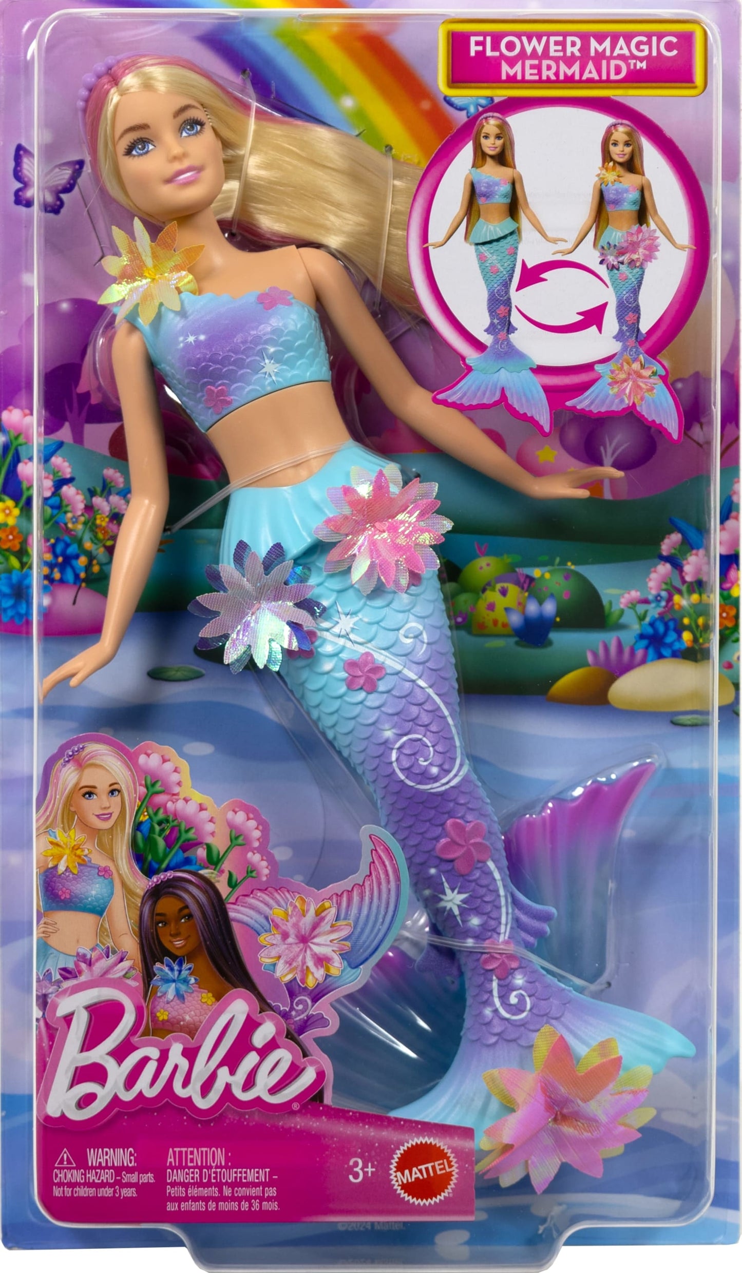 Barbie Fantasía Muñeca Sirena con Transformación de Flores Cabello Rosa