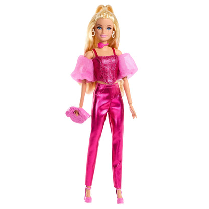 Barbie Fashionista Muñeca Deluxe Cabello Rubio y Conjunto Rosa Metálico