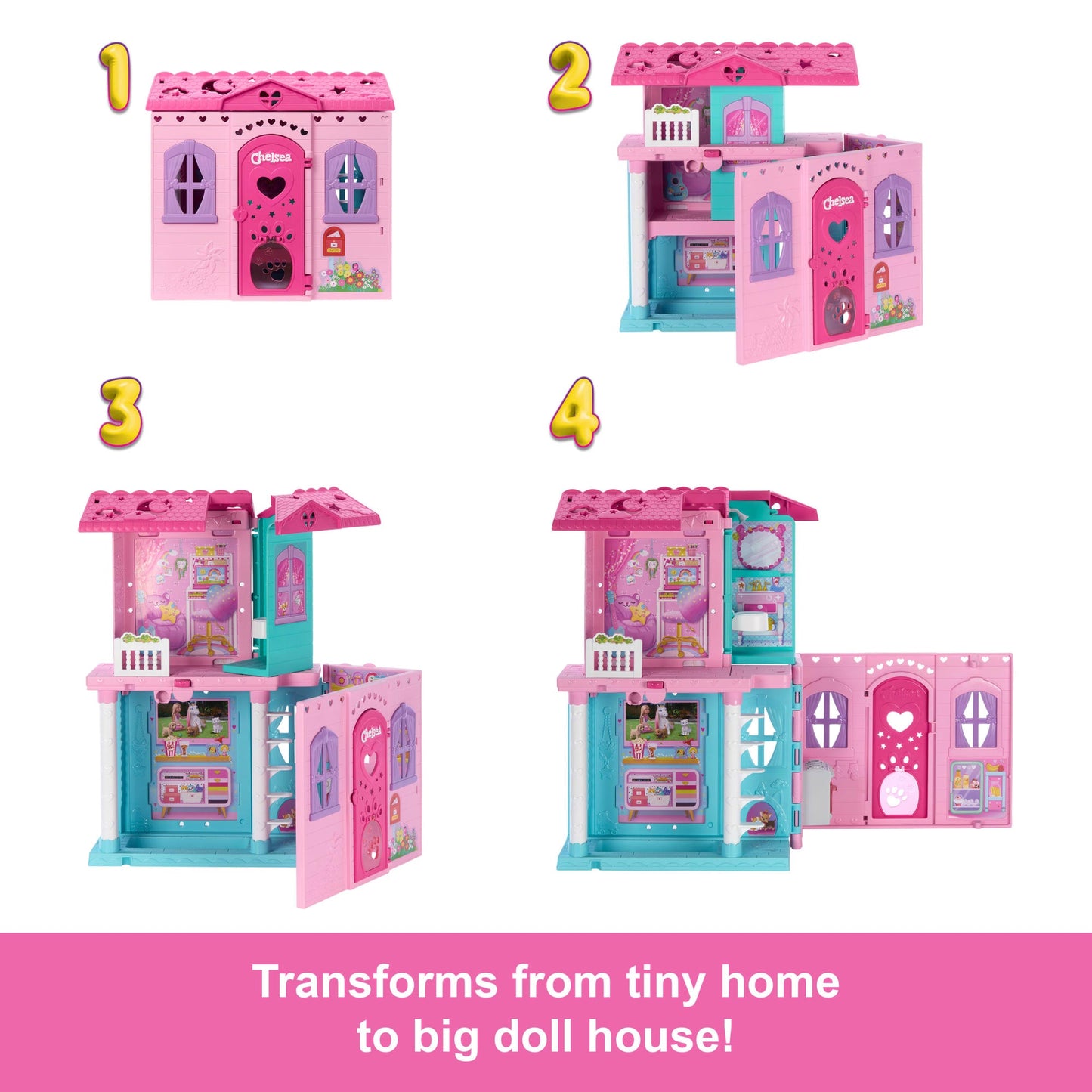 Barbie Chelsea Pop-Up Doll House With Doll & 15+ Accessories, House Expands To 17+ X 13+ Inches