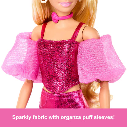 Barbie Deluxe Style Fashion Doll #5 in Metallic Pink Outfit With Corset Top And Accessories, Blonde