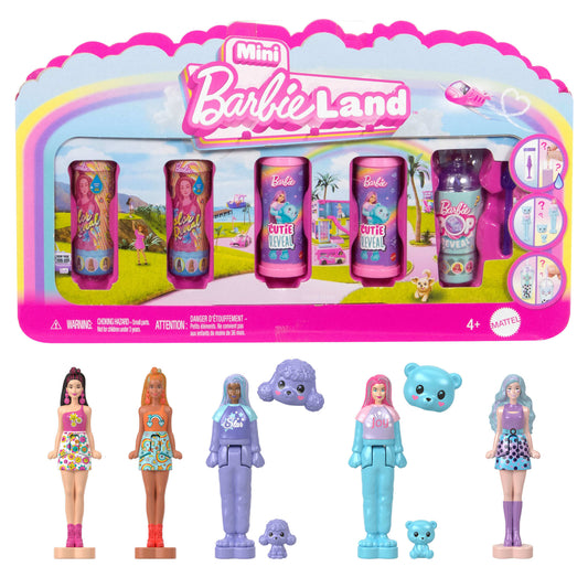 Barbie Mini Barbie Land 5-Pack Pop Reveal Dolls, 1.5-inch Mini Doll With Surprise Reveal & Sensory Play Piece