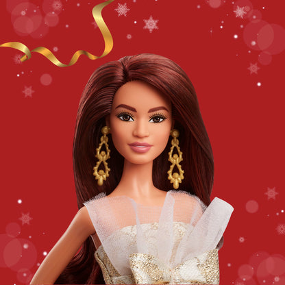 Barbie Signature 2025 Holiday Barbie Fashion Doll, Seasonal Collector, Dark Brown Hair With Silver & Gold Gown