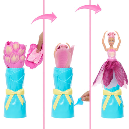 Barbie Petal Pop Scented Fashion Doll With Pink Tulip Dress, Reveal Accessories Like Bunny & More