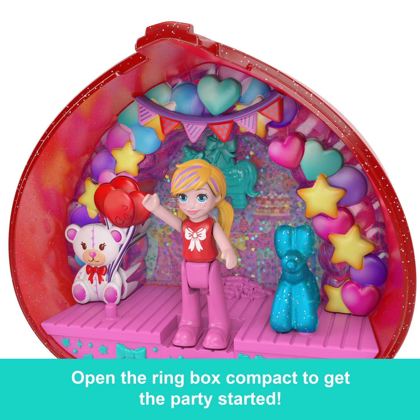 Polly Pocket Doll & Playset, Mattel 80th Anniversary Ring Box, Jewelry Box With Pet And Wearable Ring, Celebration Theme