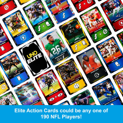 UNO Elite NFL 2025 Alt Jerseys Edition Booster Set Plus With 40 Elite Action Cards (Players May Vary)