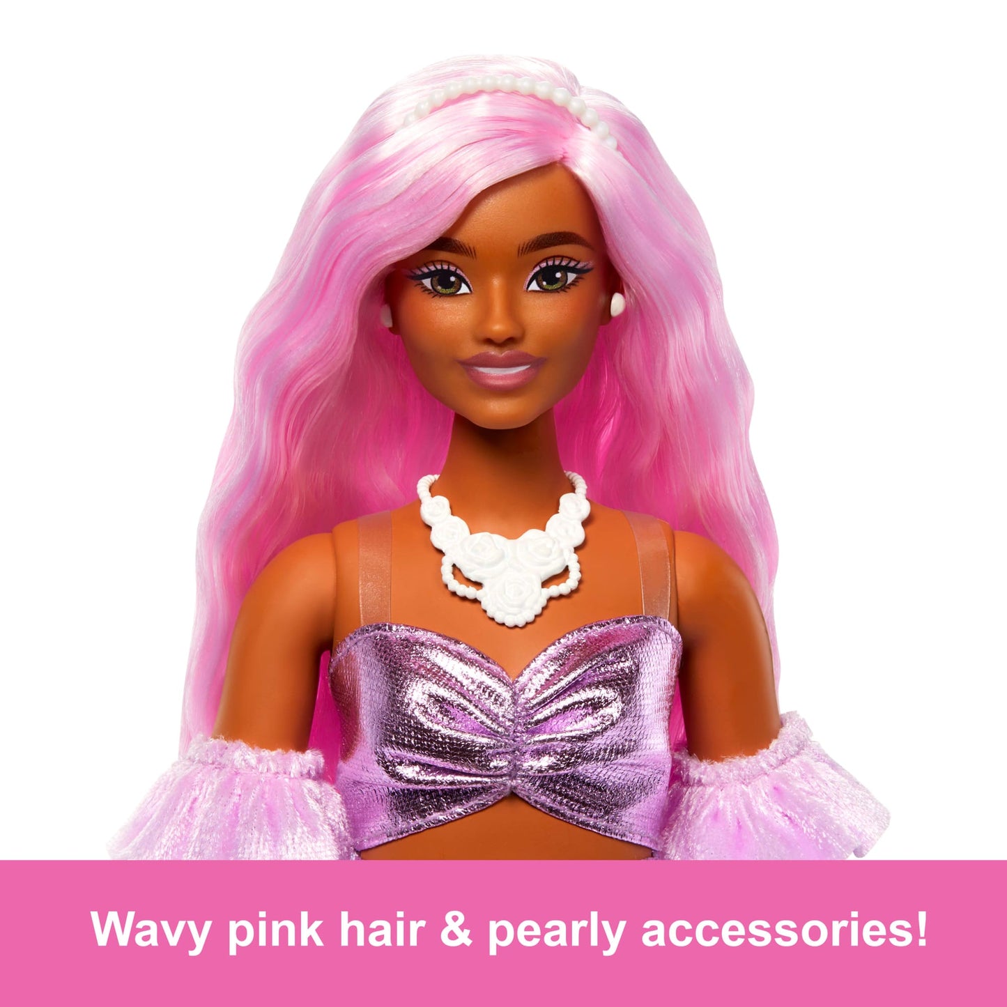 Barbie Deluxe Style Doll #1 in Glossy Pink Barbiecore Dress With Velvet Gloves, Pink Hair