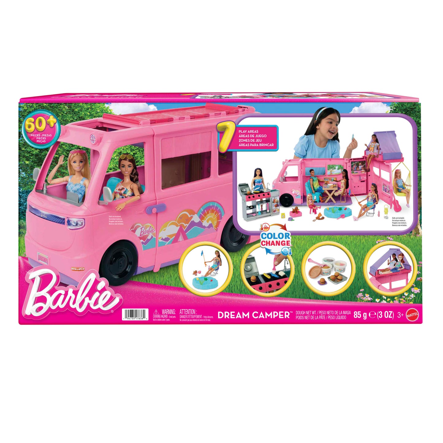 Barbie Dream Camper Playset With Roof Tent, BBQ Grill With Color-Change Feature & 60+ Accessories