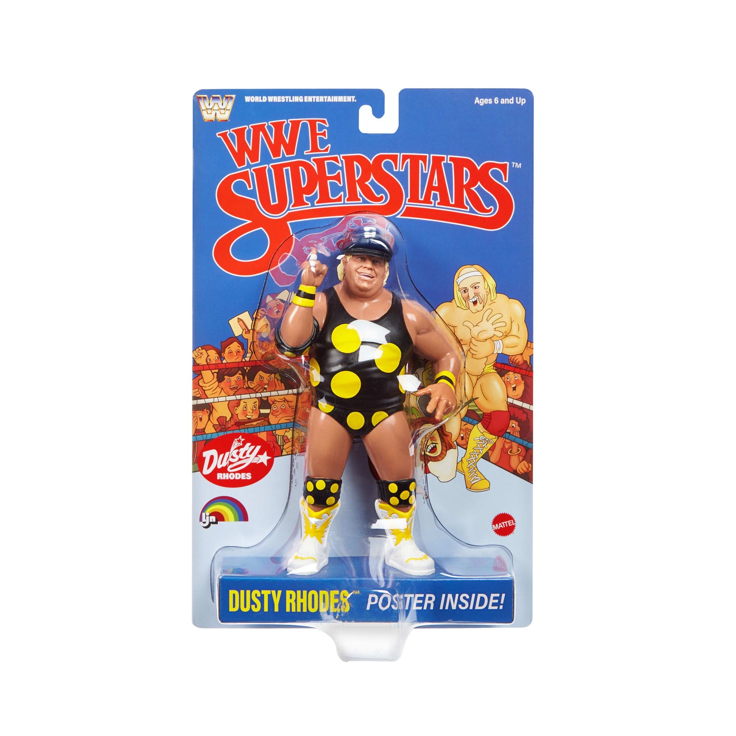 WWE Ljn Superstars Dusty Rhodes Action Figure, 1980s Retro 8-Inch Collectible Toy