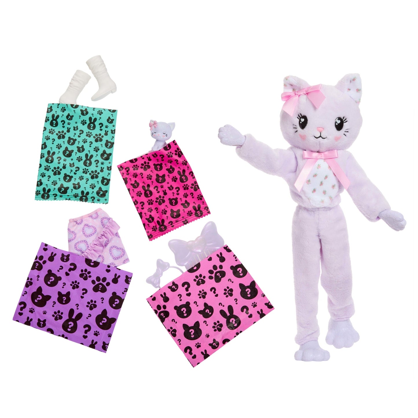 Barbie Cutie Reveal Doll & Accessories, Cuddly Series Kitten With 10 Surprises