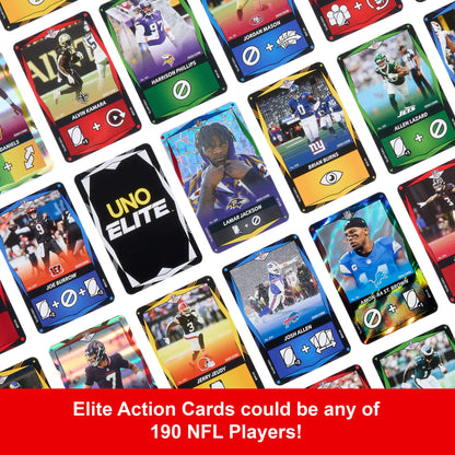 UNO Elite NFL Booster Set Plus With 40 Elite Action Cards, 2025 Core Edition (Players May Vary)