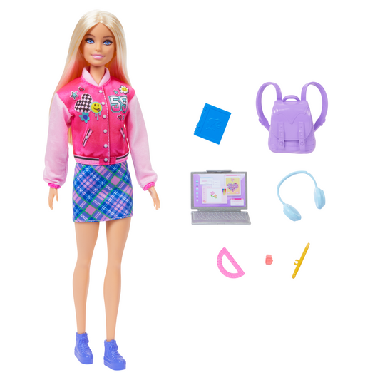 Barbie I Love School Toy Set With & 7 Accessories, Blonde Fashion Doll Wears Removable Look