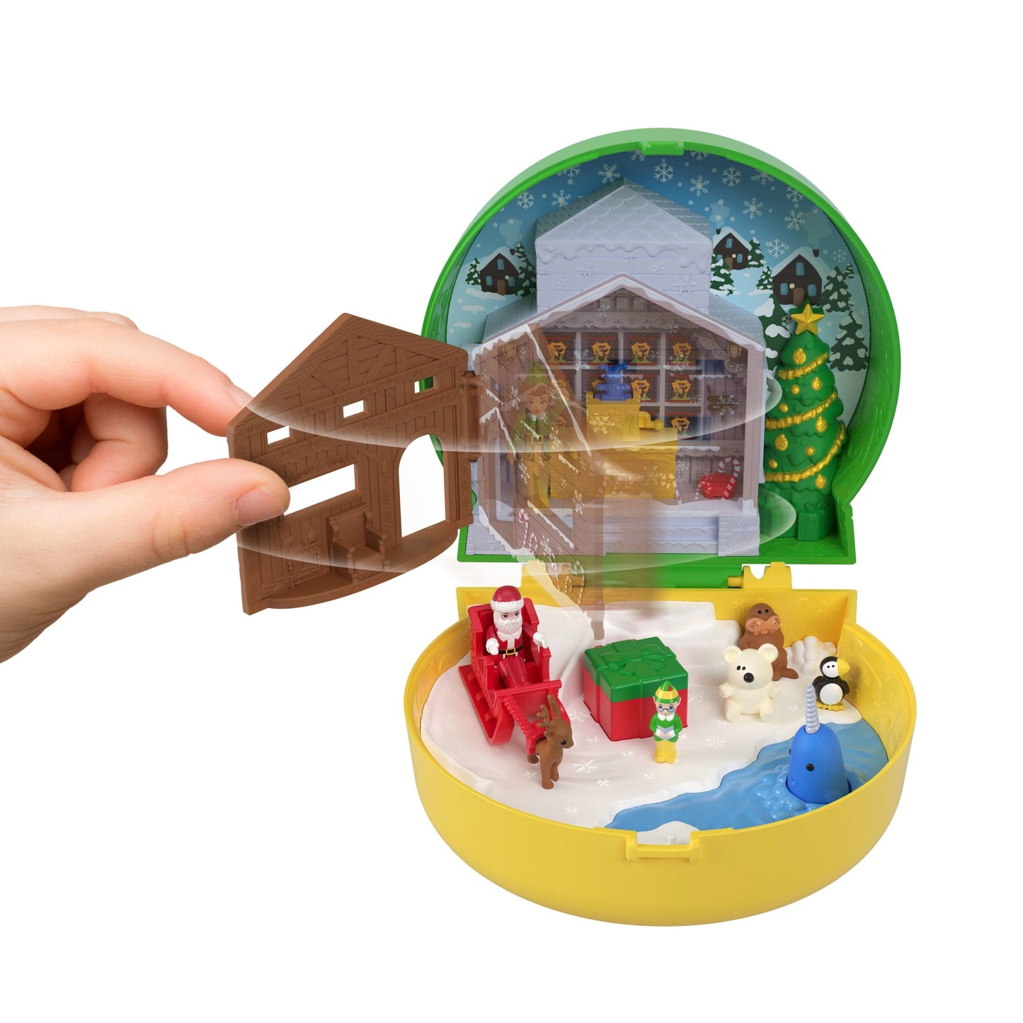 Polly Pocket Micro Buddy & Santa Dolls And Playset, Collaboration Elf Compact With 5 Accessories, Holiday Theme