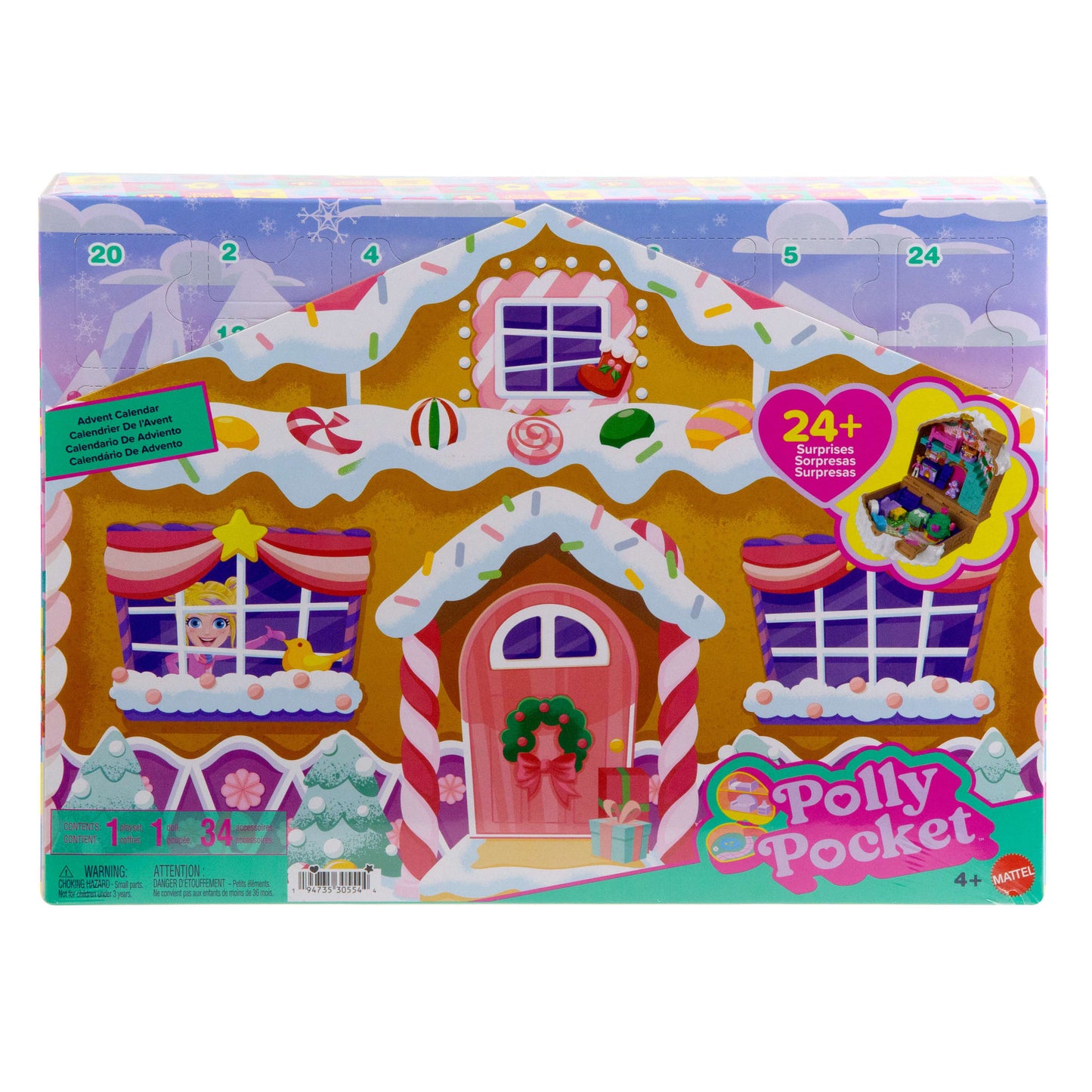 Polly Pocket Doll And Playset Advent Calendar, Diy Gingerbread House With Dollhouse Furniture, And 24+ Holiday Accessories