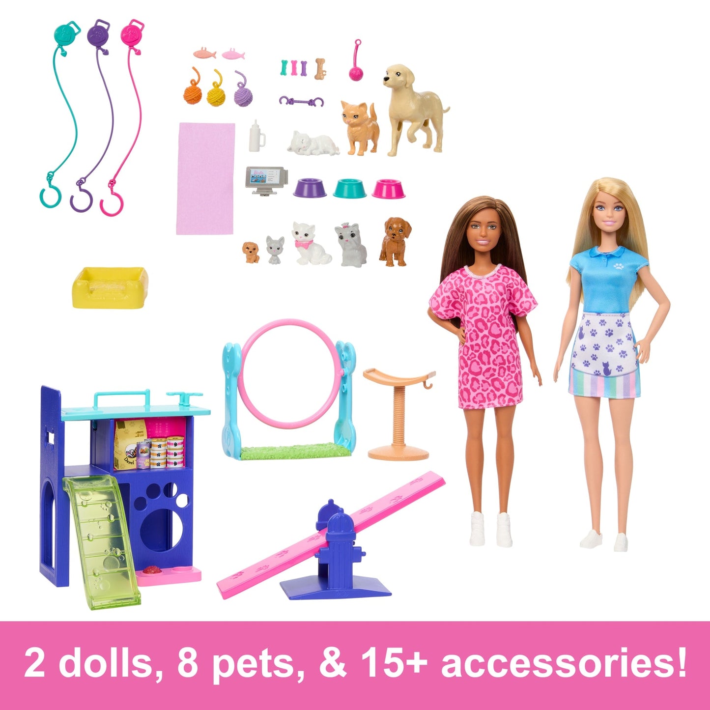 Barbie Pet Daycare Playset With 2 Dolls & 30+ Accessories including 8 Animals, 3+Feet Long