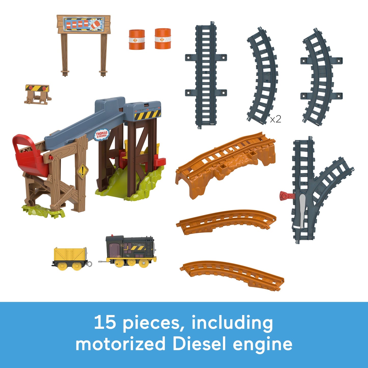 Thomas & Friends Diesel's Lift & Load Construction Set, Motorized Toy Train With Track & Cargo