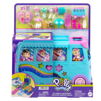 Polly Pocket Conjunto de Brinquedo Estrojo Aventura Sobre Rodas com Pets