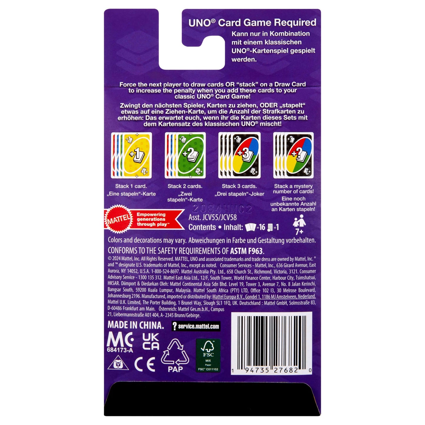 UNO Add-On-Packs Stack Pack Card Game For Kids, Family & Game Nights, Travel, Camping & Parties